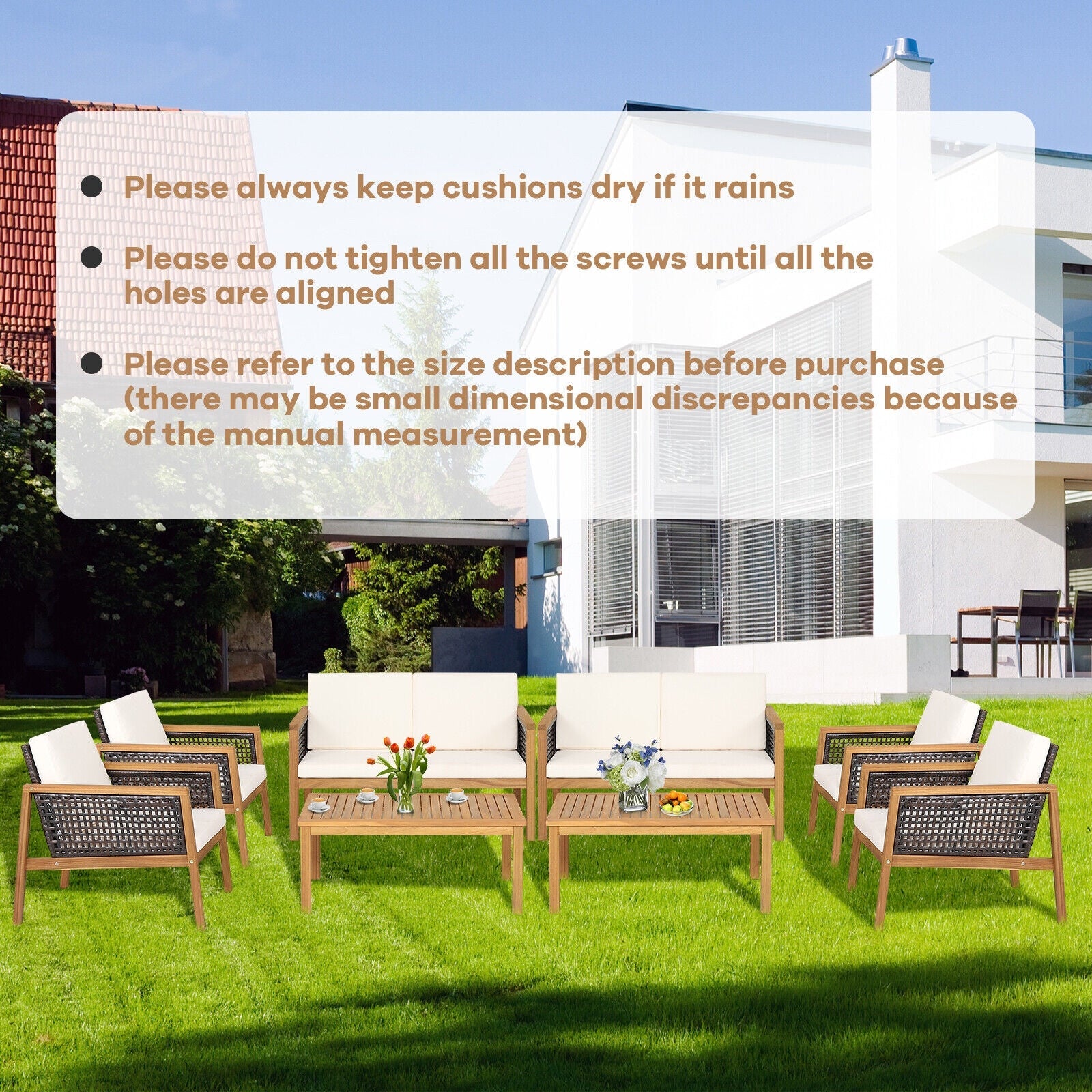 Costway 4-Piece Patio Rattan Furniture Set Removable Cushions White 42961830 New