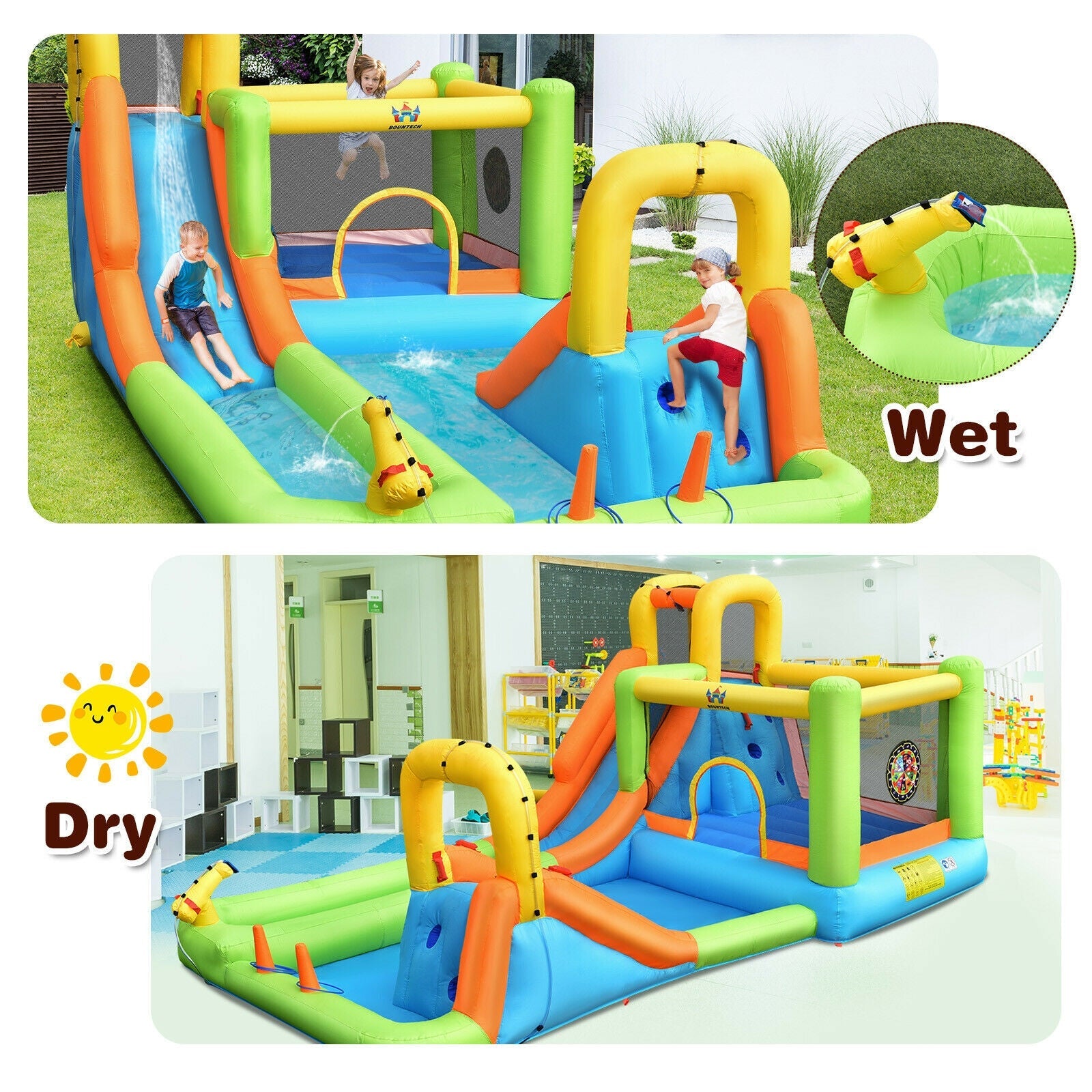 Costway 8-in-1 Inflatable Water Slide Bounce House Splash Pool w/ 735W Blower 85693124 New