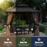 Costway Hardtop Gazebo Double-Roof Galvanized Metal Top w/ Netting & Curtains 10'x10'/10'x12' 639758421 New