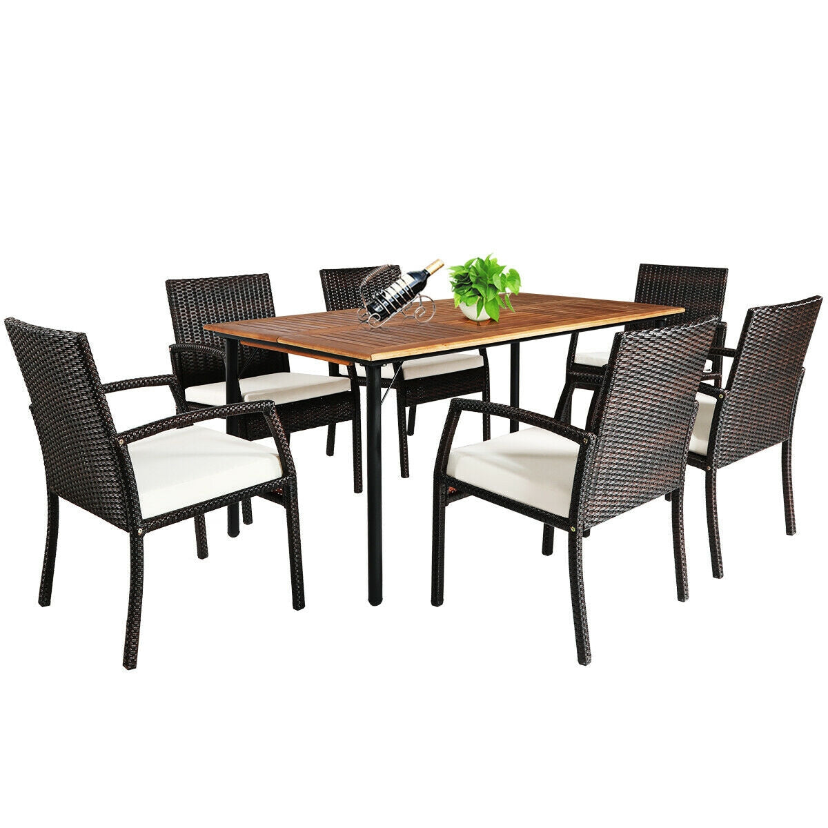 Costway 7-Pc Patio Rattan Cushioned Dining Set w/ Umbrella Hole 39746208 New