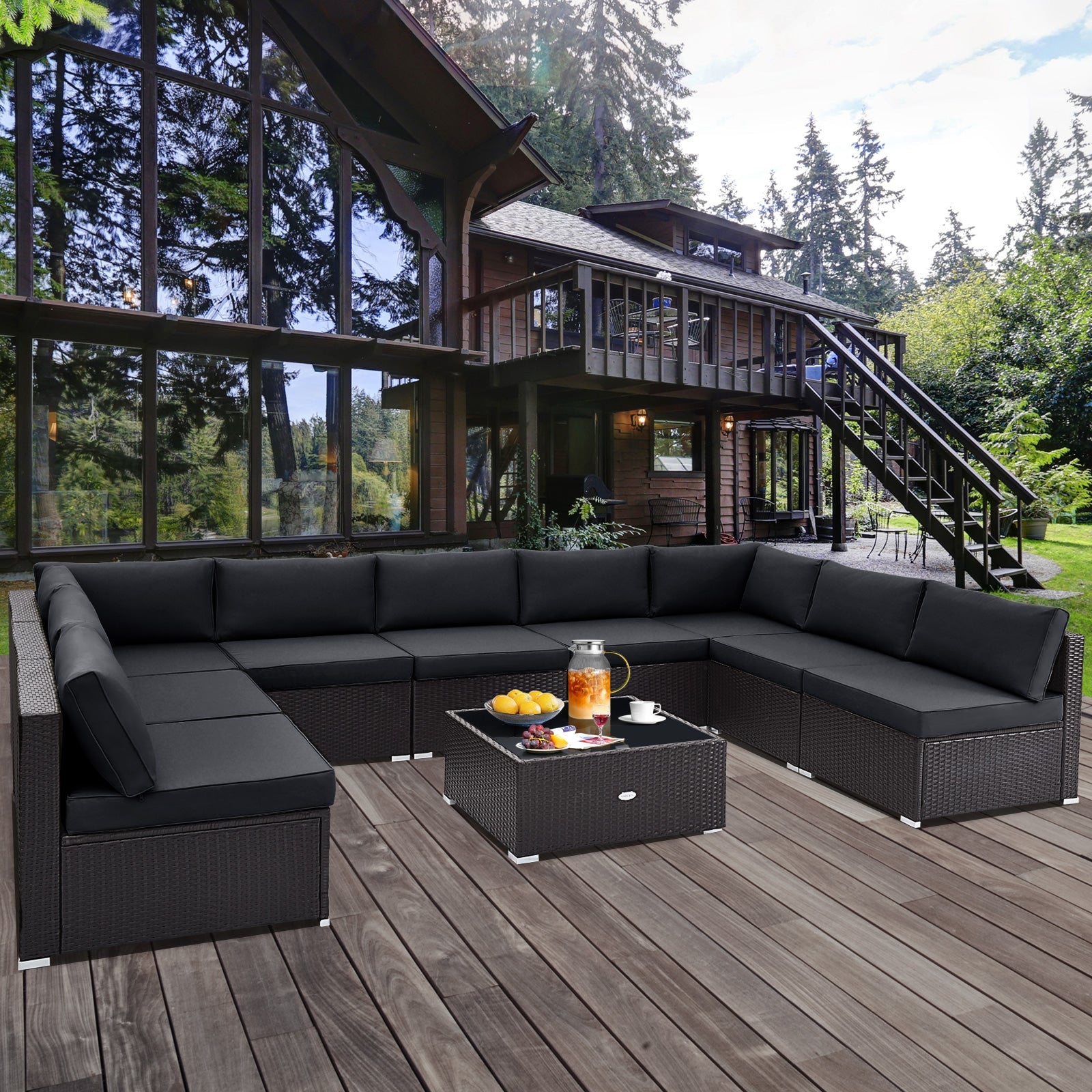 Costway 10-Pc Outdoor Wicker Conversation Set w/ Seat & Back Cushions 71568324 New
