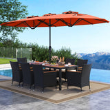 Costway 10-Pc Outdoor Patio Dining Set w/ 15' Double-Sided Twin Umbrella 983654721 New