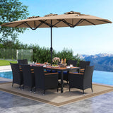 Costway 10 Piece Outdoor Patio Dining Set w/ 15' Double-Sided Twin Umbrella 659827341 New