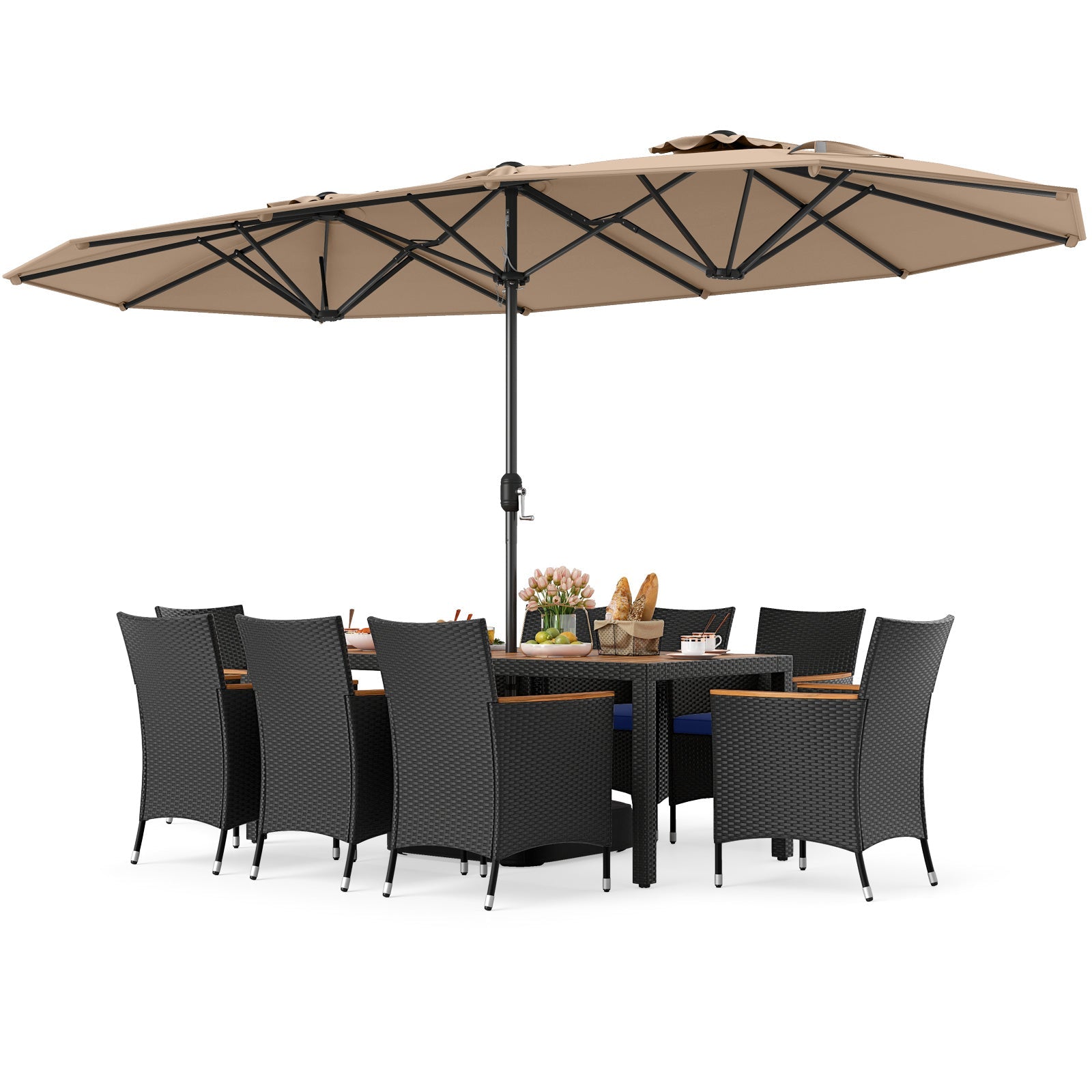 Costway 10 Piece Outdoor Patio Dining Set w/ 15' Double-Sided Twin Umbrella 659827341 New