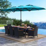 Costway 10 Piece Outdoor Patio Dining Set w/ 15' Double-Sided Twin Umbrella 659827341 New