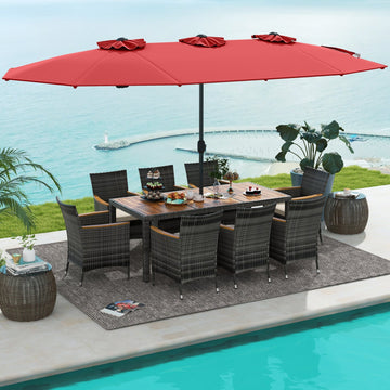 Costway 10-Pc Wicker Outdoor Dining Set for 8 w/ 15' Patio Umbrella 51934768 New