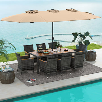 Costway 10-Pc Wicker Outdoor Dining Set for 8 w/ 15' Patio Umbrella 51934768 New