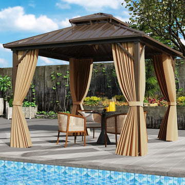 Costway 10' x 10' Hardtop Gazebo w/ Netting & Curtain Patio Backyard 70125847 New