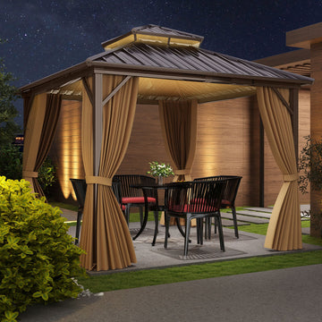 Costway 10' x 10' Hardtop Gazebo w/ Netting & Curtain Patio Backyard 70125847 New