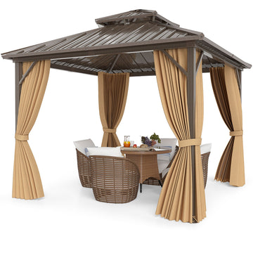 Costway 10' x 10' Hardtop Gazebo w/ Netting & Curtain Patio Backyard 70125847 New