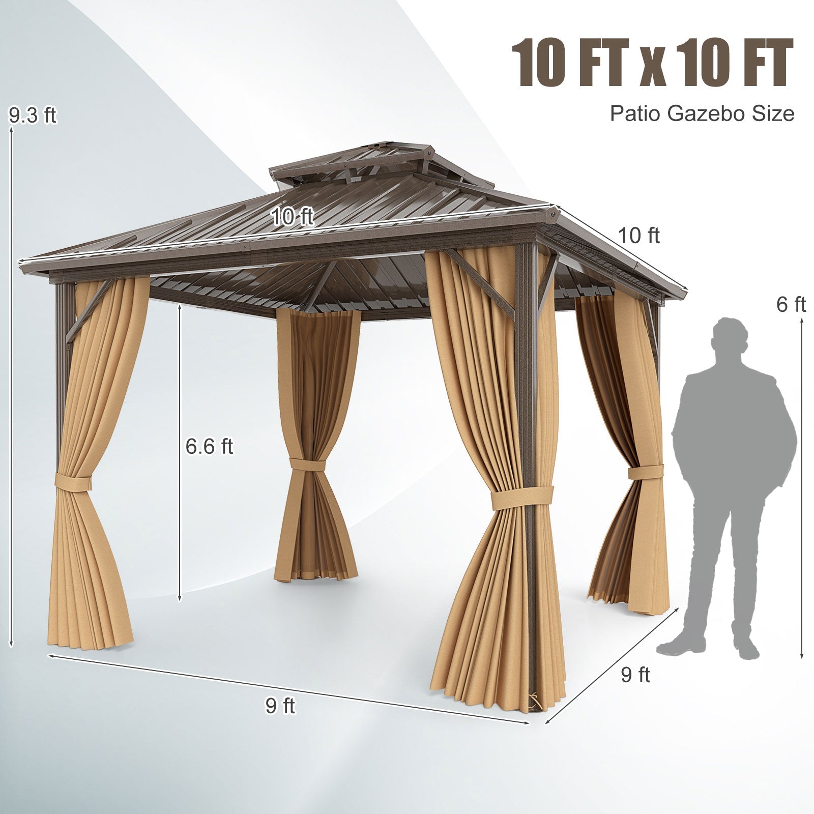 Costway 10' x 10' Hardtop Gazebo w/ Netting & Curtain Patio Backyard 70125847 New