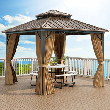 Costway 10' x 10' Hardtop Gazebo w/ Netting & Curtain Patio Backyard 70125847 New