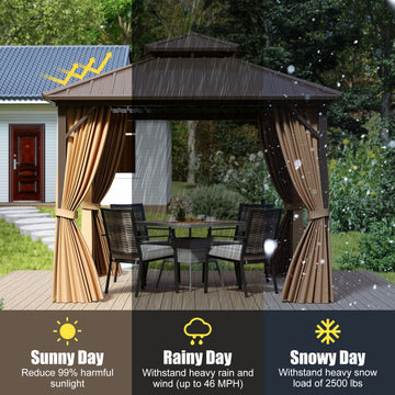 Costway 10' x 10' Hardtop Gazebo w/ Netting & Curtain Patio Backyard 70125847 New
