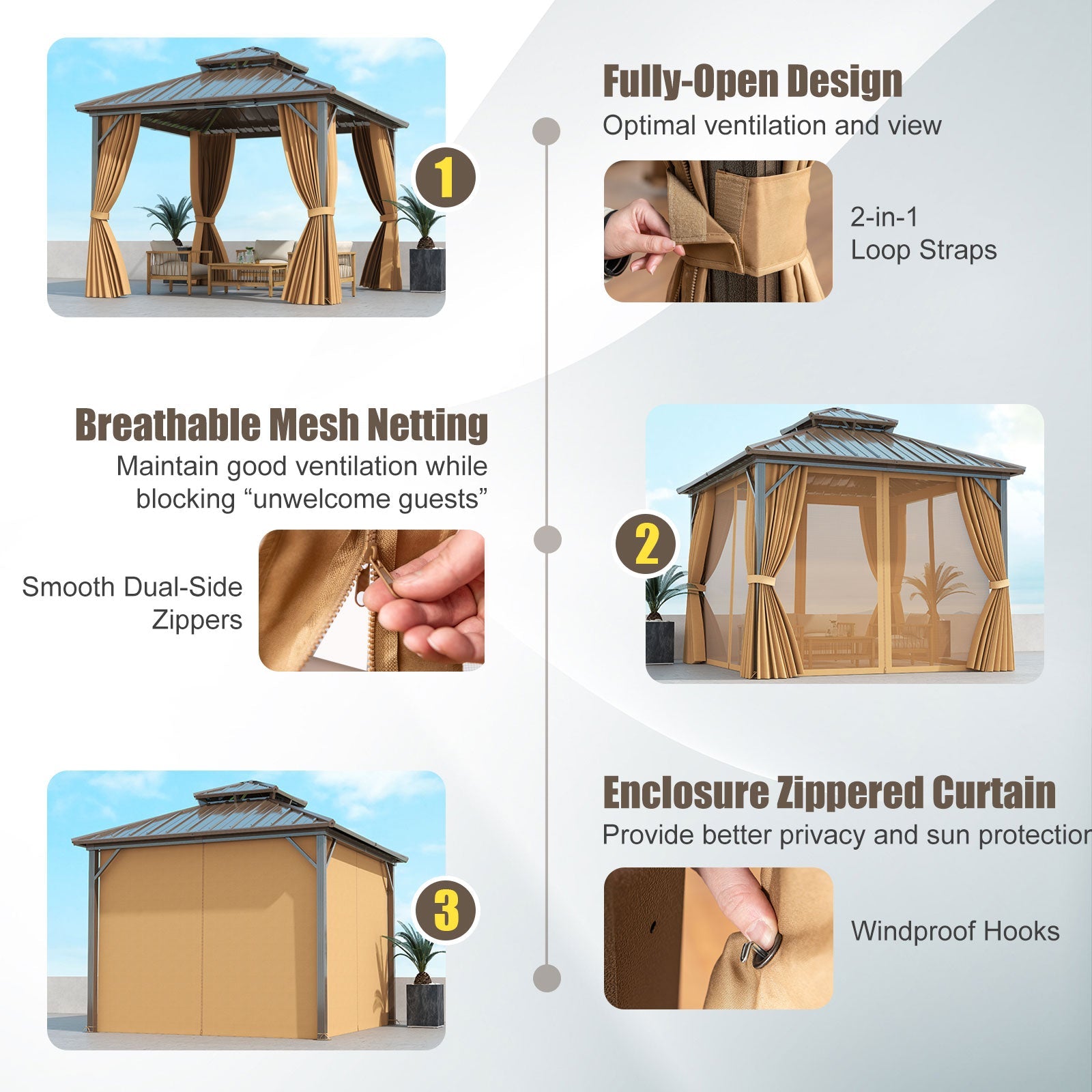 Costway 10' x 10' Hardtop Gazebo w/ Netting & Curtain Patio Backyard 70125847 New