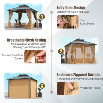 Costway 10' x 10' Hardtop Gazebo w/ Netting & Curtain Patio Backyard 70125847 New
