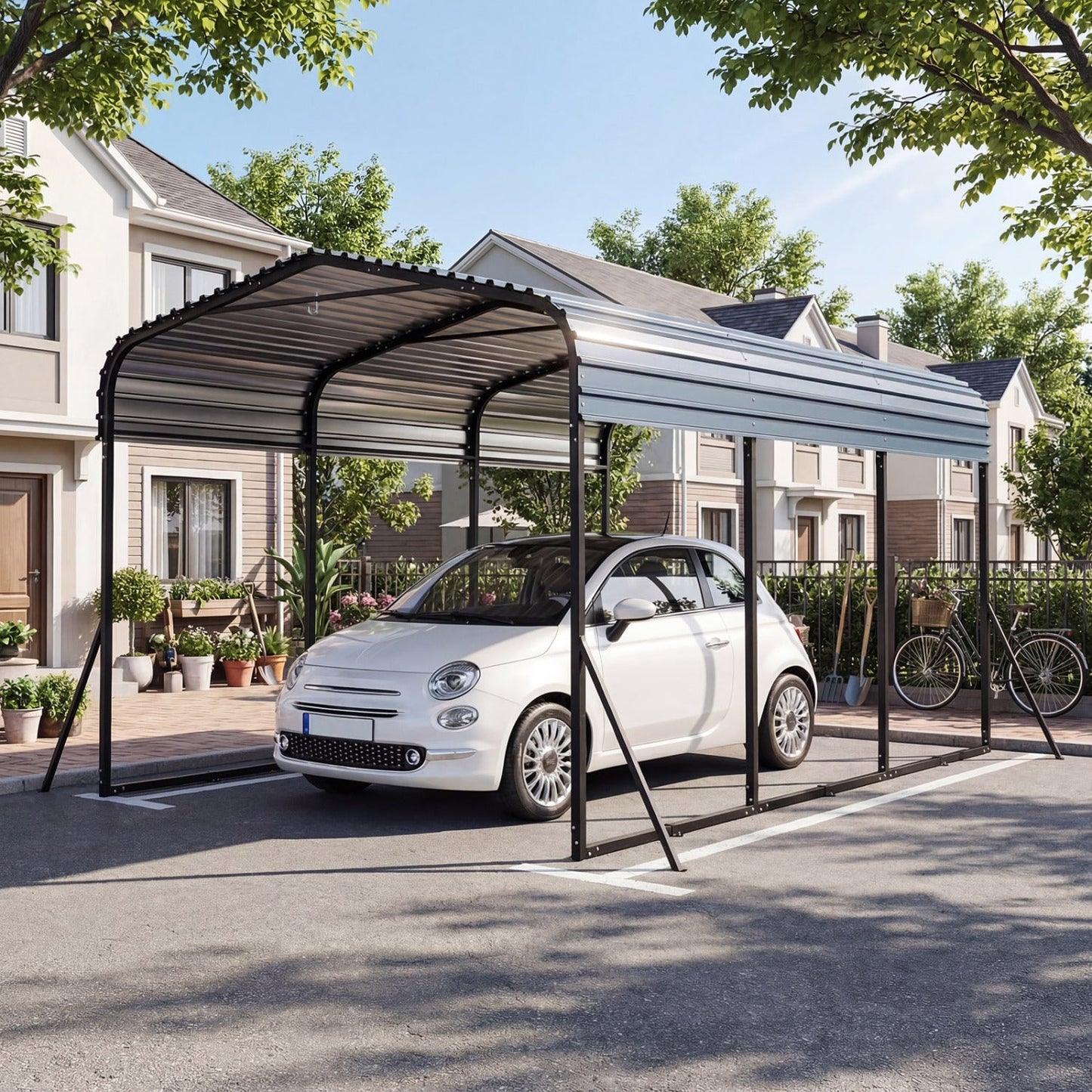 Costway 10' x 14.5' Heavy-Duty Carport Outdoor Galvanized Steel Garage Car Shelter Leak-Proof Roof 60380765 New