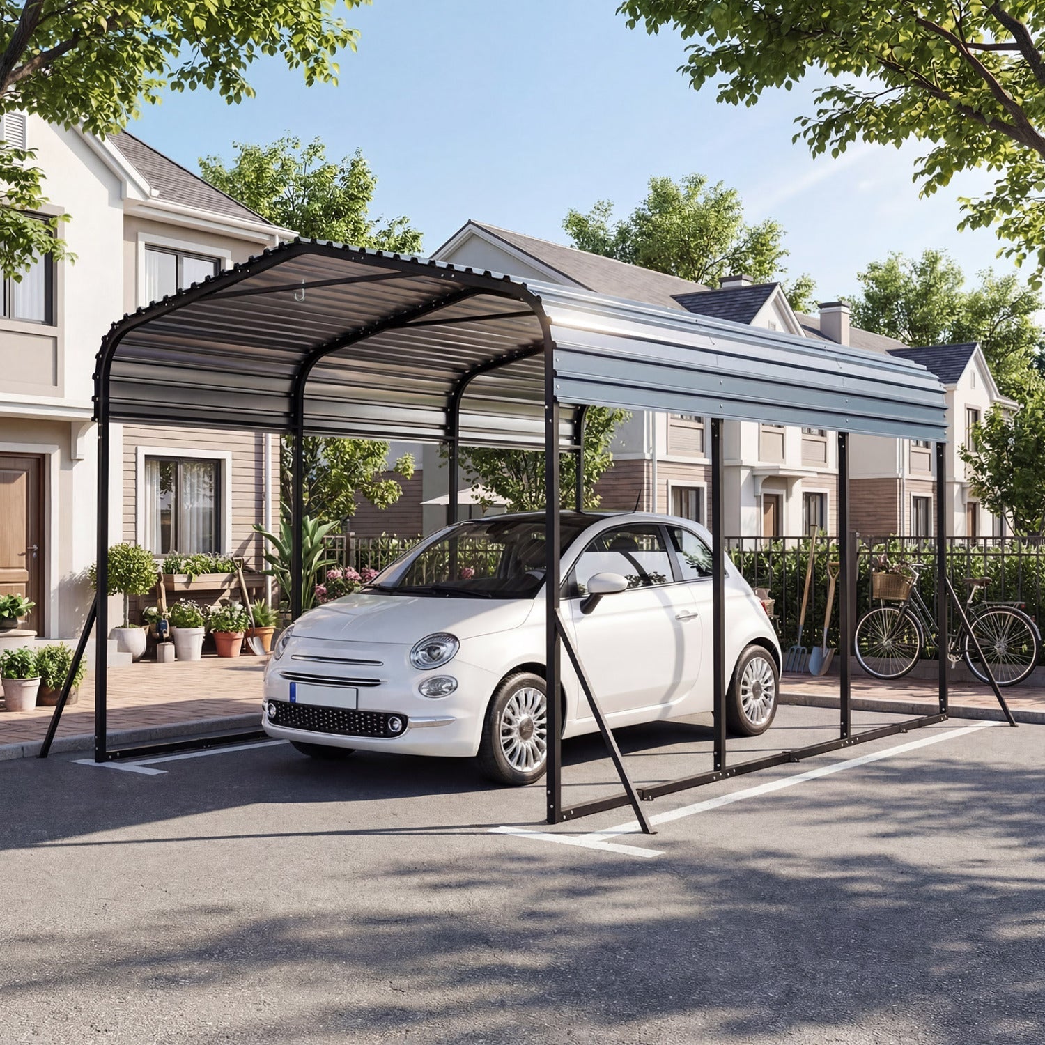 Costway 10' x 14.5' Heavy-Duty Carport Outdoor Galvanized Steel Garage Car Shelter Leak-Proof Roof 60380765 New