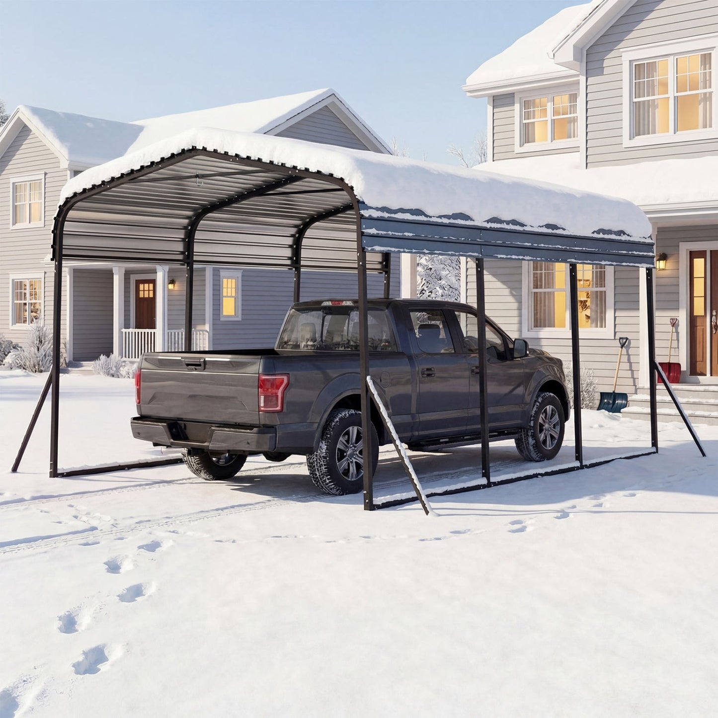 Costway 10' x 14.5' Heavy-Duty Carport Outdoor Galvanized Steel Garage Car Shelter Leak-Proof Roof 60380765 New