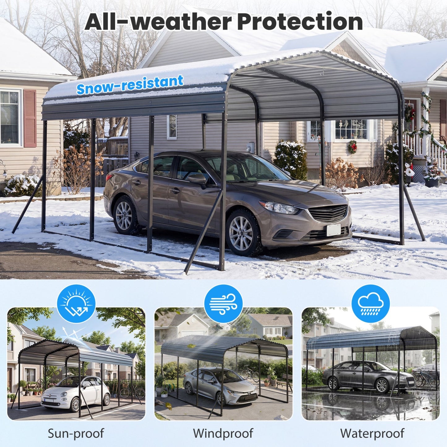 Costway 10' x 14.5' Heavy-Duty Carport Outdoor Galvanized Steel Garage Car Shelter Leak-Proof Roof 60380765 New