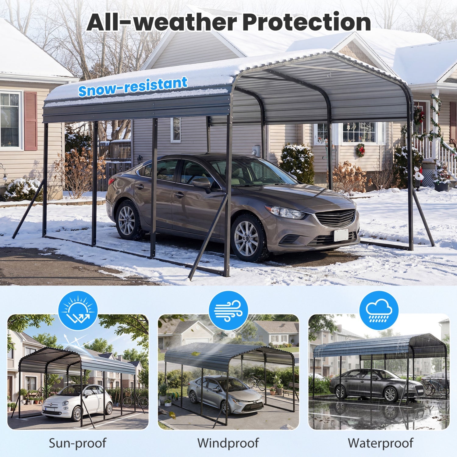 Costway 10' x 14.5' Heavy-Duty Carport Outdoor Galvanized Steel Garage Car Shelter Leak-Proof Roof 60380765 New