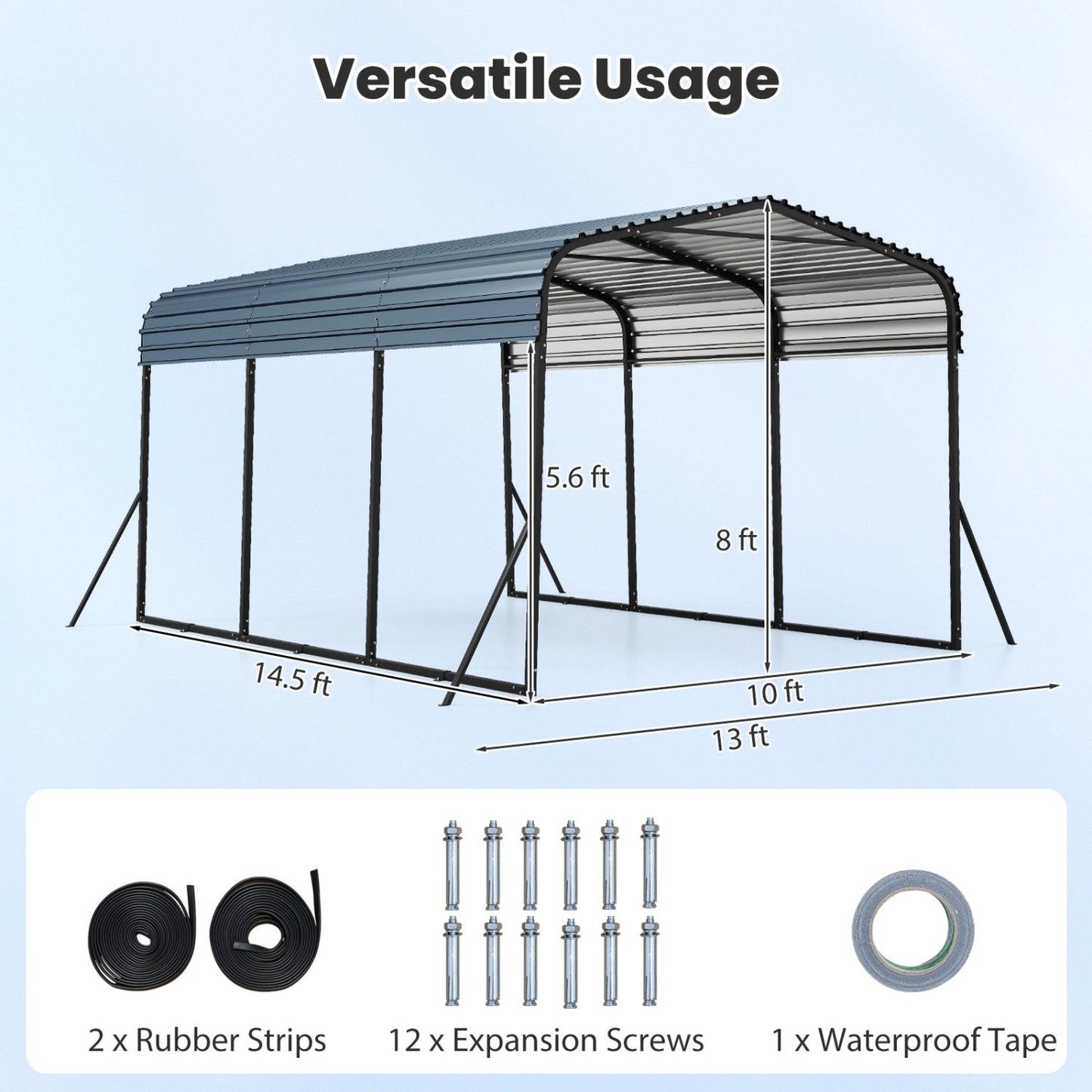 Costway 10' x 14.5' Heavy-Duty Carport Outdoor Galvanized Steel Garage Car Shelter Leak-Proof Roof 60380765 New