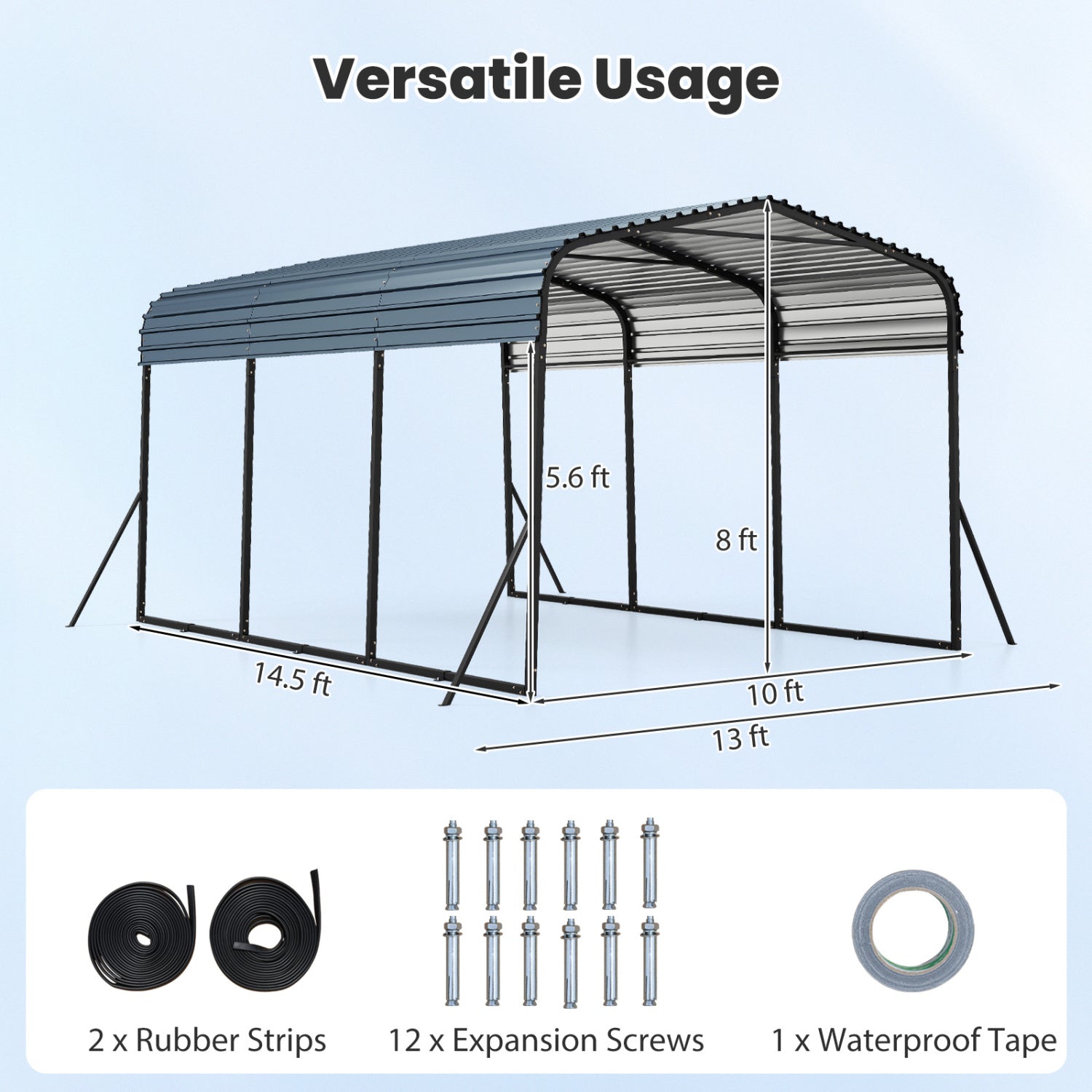 Costway 10' x 14.5' Heavy-Duty Carport Outdoor Galvanized Steel Garage Car Shelter Leak-Proof Roof 60380765 New