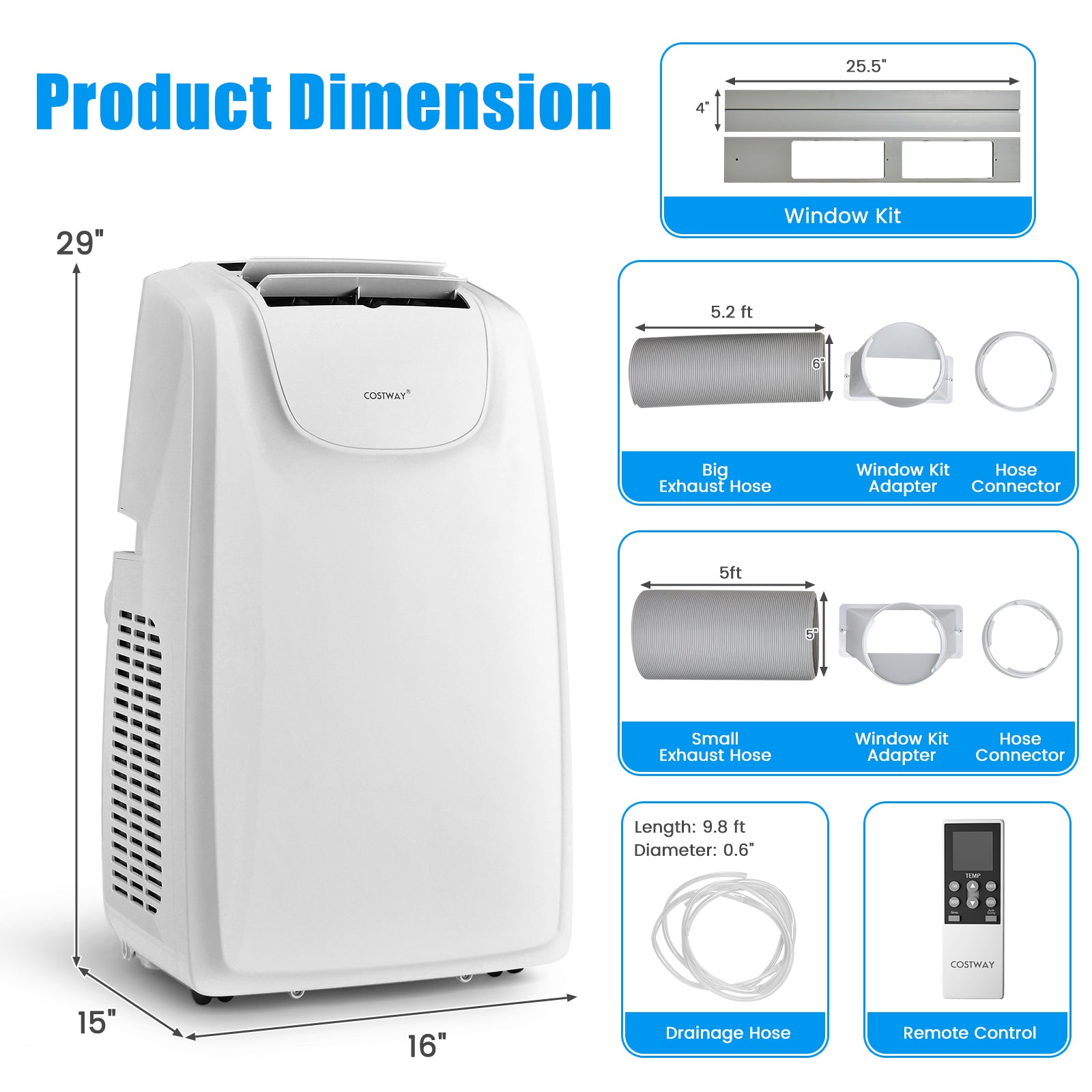 Costway 12000 BTU Dual Hose Portable Air Conditioner w/ Remote 47529318 New