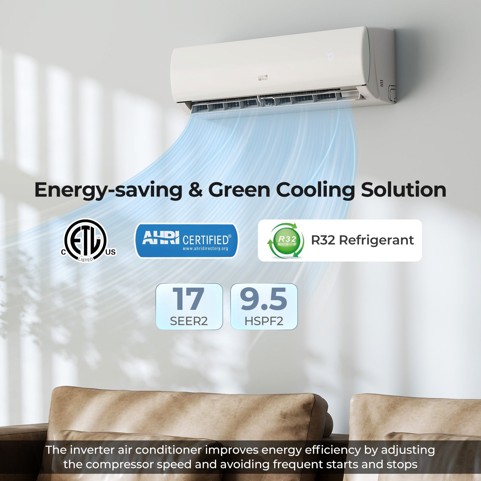 Costway EchoCool 11500 BTU 115V Mini Split Air Conditioner Heat Pump WiFi 132874569 New