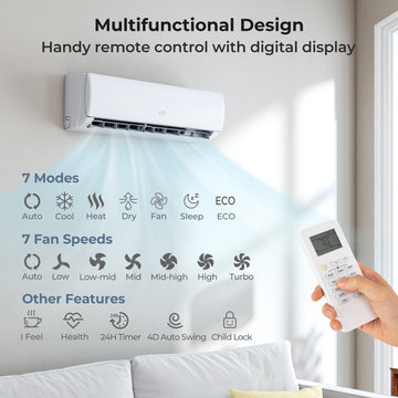 Costway EchoCool 11500 BTU 115V Mini Split Air Conditioner Heat Pump WiFi 132874569 New