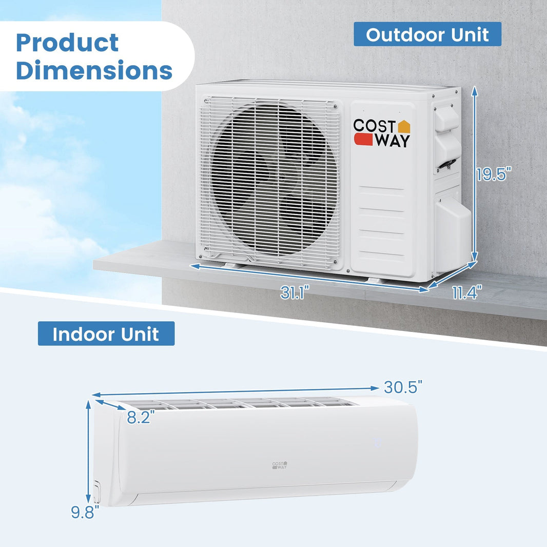 Costway EchoCool 11500 BTU 115V Mini Split Air Conditioner Heat Pump WiFi 132874569 New