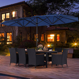 Costway 10-Pc Outdoor Patio Dining Set w/ 15' Double-Sided Twin Umbrella 983654721 New