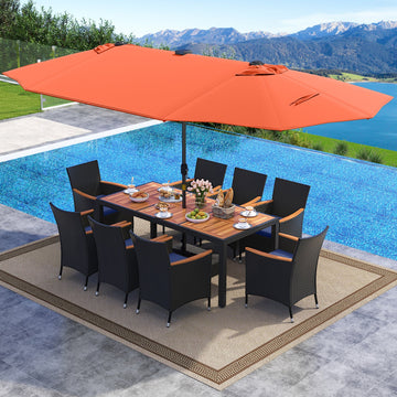 Costway 11-Pc Patio Dining Set w/ LED Umbrella Base Seat Cushions Navy 496781235 New