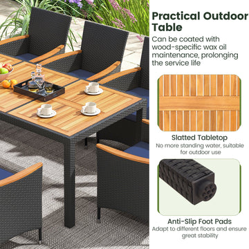 Costway 11-Pc Patio Dining Set w/ LED Umbrella Base Seat Cushions Navy 496781235 New
