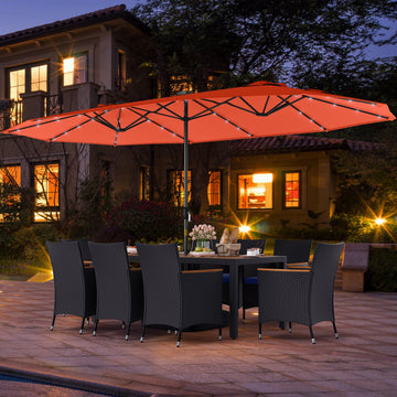 Costway 11-Pc Patio Dining Set w/ LED Umbrella Base Seat Cushions Navy 496781235 New