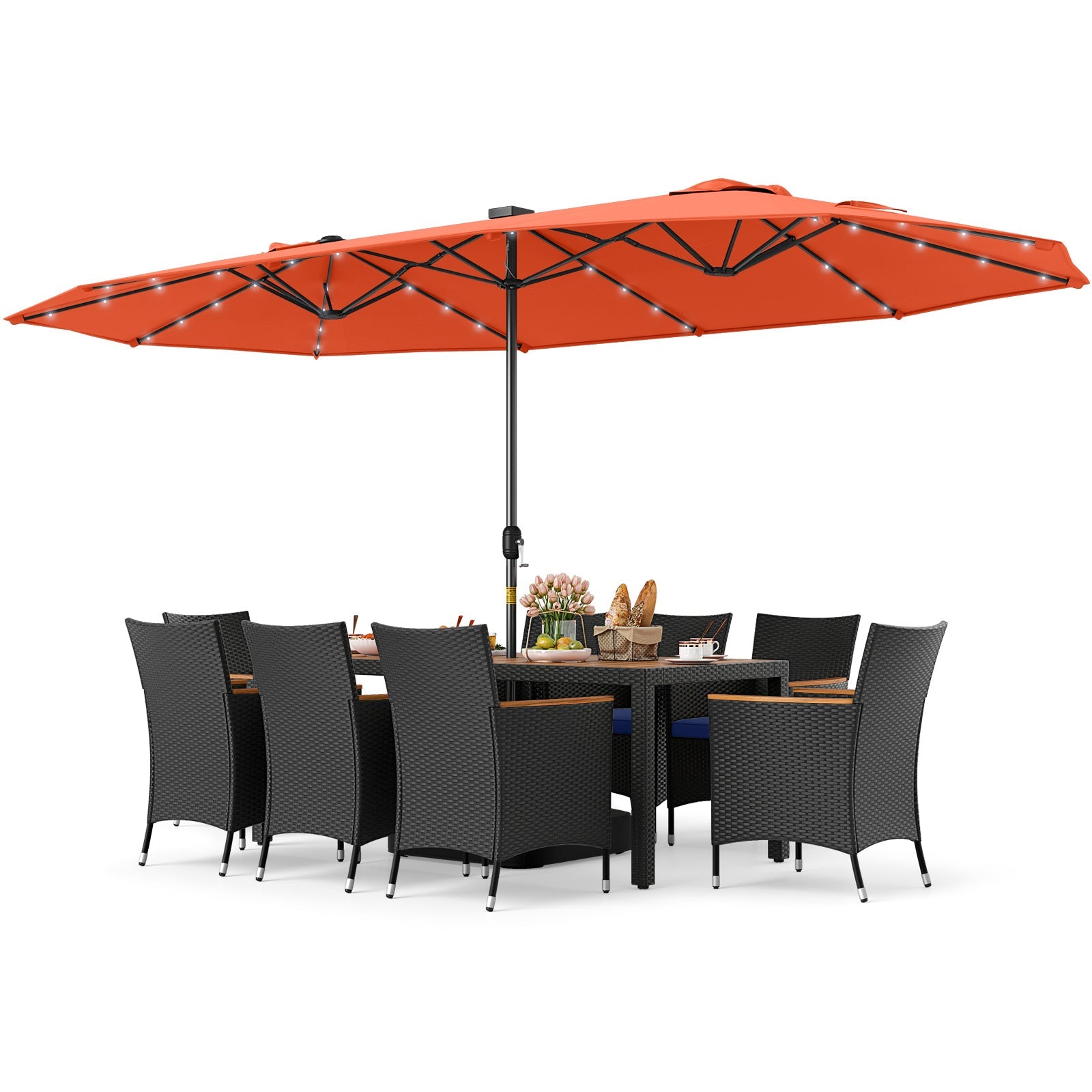 Costway 11-Pc Patio Dining Set w/ LED Umbrella Base Seat Cushions Navy 496781235 New