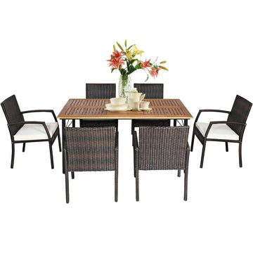 Costway 7-Pc Patio Rattan Cushioned Dining Set w/ Umbrella Hole 39746208 New