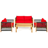 Costway 4-Piece Acacia Wood Outdoor Patio Sofa Set with Cushions 27630584 New