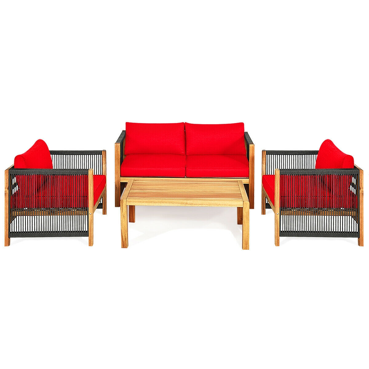 Costway 4-Piece Acacia Wood Outdoor Patio Sofa Set with Cushions 27630584 New
