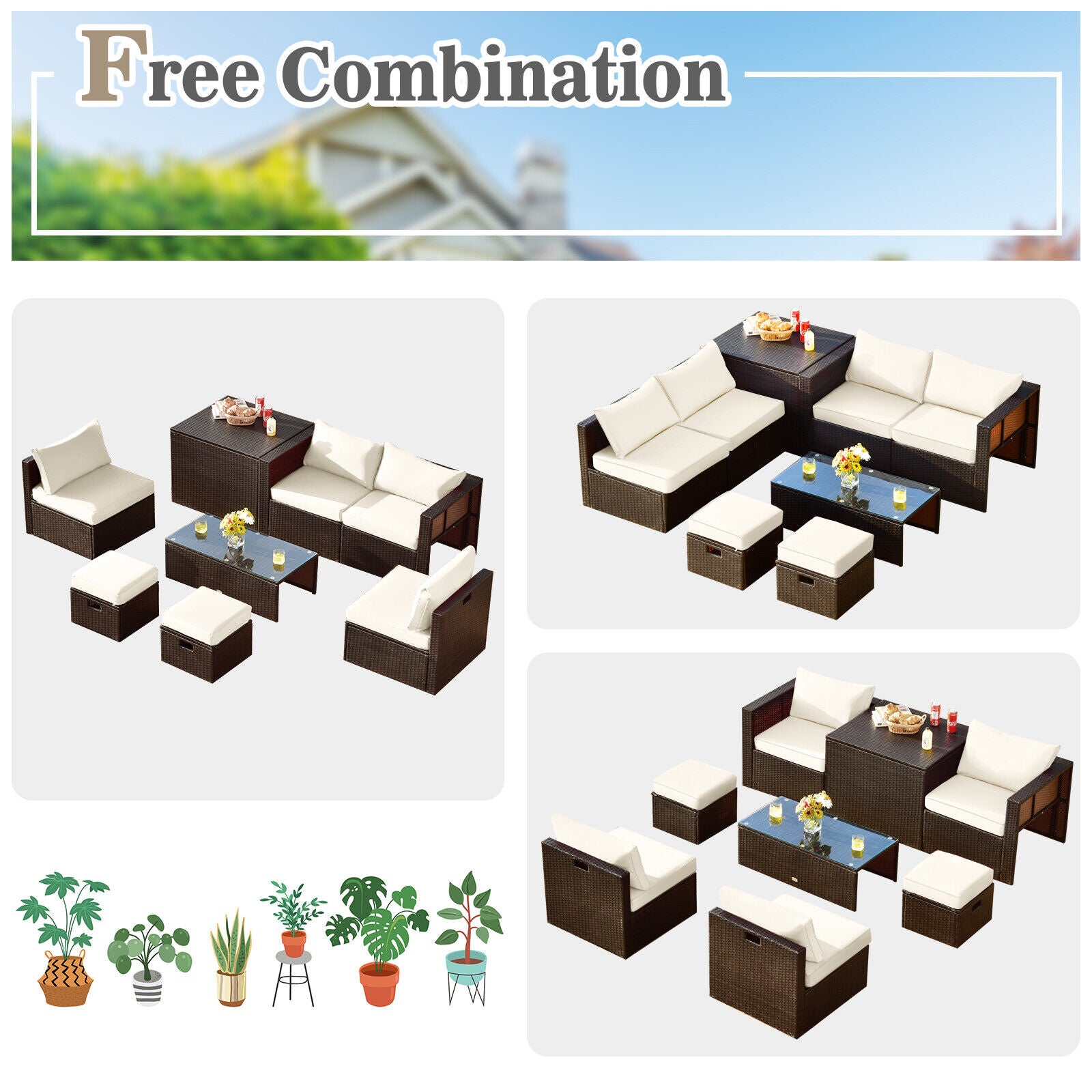 Costway 8-Pc Patio Rattan Sofa Furniture Set Storage Box White 26357819 New