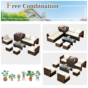 Costway 8-Pc Patio Rattan Sofa Furniture Set Storage Box White 26357819 New