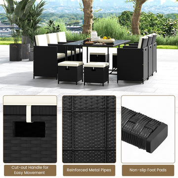 Costway 11 Piece Patio Dining Set Wicker Chairs Tempered Glass Table Waterproof Cushions 26541893 New