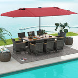 Costway 11-Pc Patio Dining Set w/ 15' Double-Sided Umbrella & Base 36148795 New
