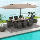 Costway 11-Pc Patio Dining Set w/ 15' Double-Sided Umbrella & Base 36148795 New