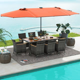 Costway 11-Pc Patio Dining Set w/ 15' Double-Sided Umbrella & Base 36148795 New