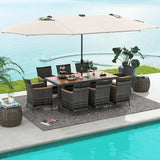 Costway 11-Pc Patio Dining Set w/ 15' Double-Sided Umbrella & Base 36148795 New