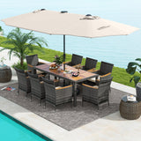 Costway 11-Pc Patio Dining Set w/ 15' Double-Sided Umbrella & Base 36148795 New