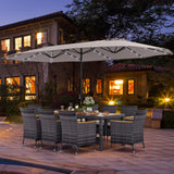 Costway 11-Pc Patio Dining Set w/ 15' Double-Sided Umbrella & Base 36148795 New