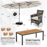 Costway 11-Pc Patio Dining Set w/ 15' Double-Sided Umbrella & Base 36148795 New