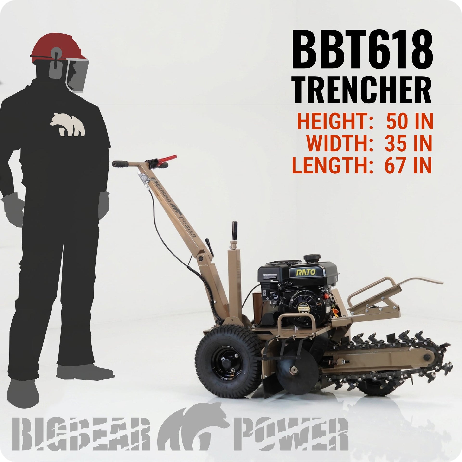 BigBear Power BBT618 Trencher 18 in. 7 HP Rato Engine 200 ft/Hr New