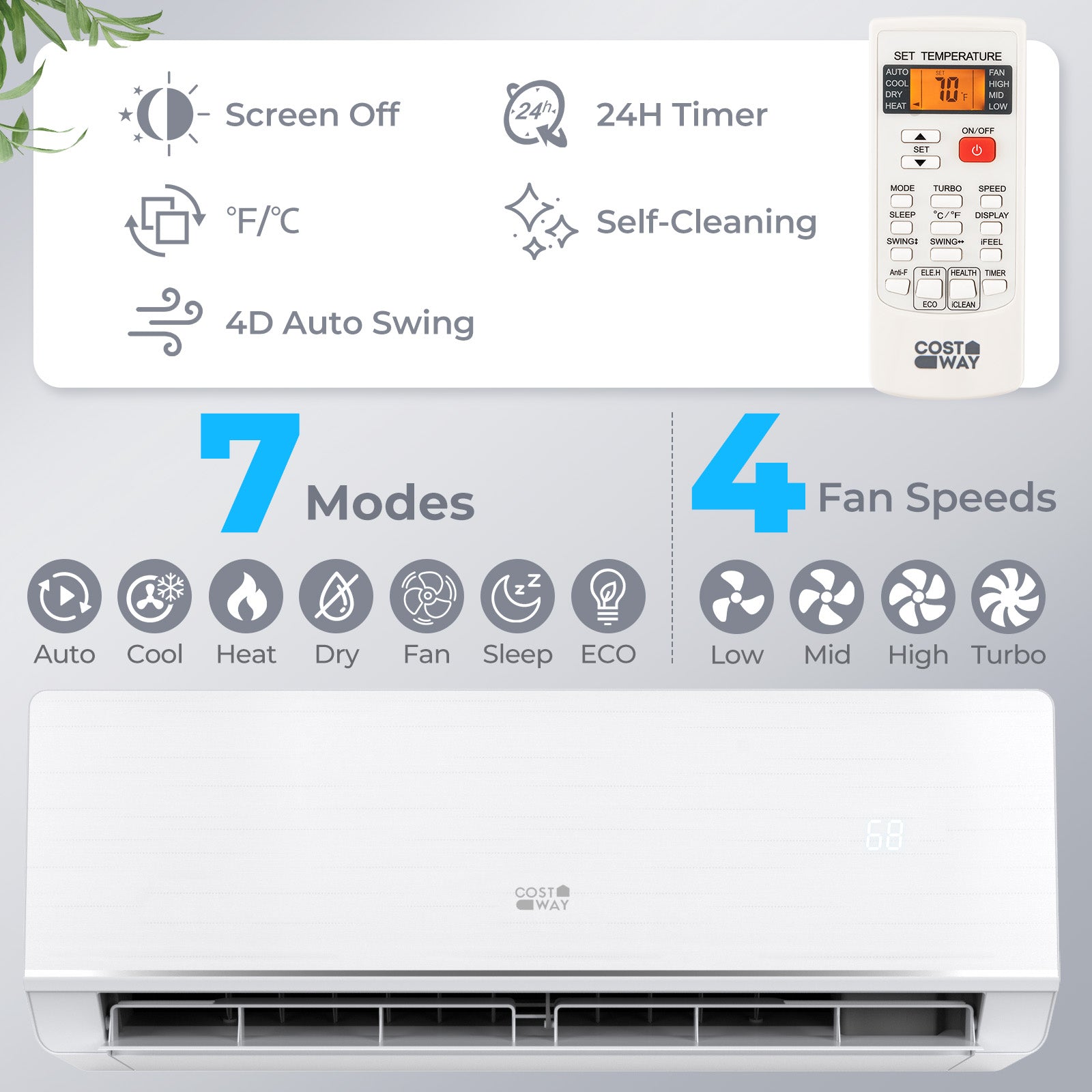 Costway 12000 BTU 24 SEER2 115V Mini Split Heat Pump AC ENERGY STAR 743895621 New